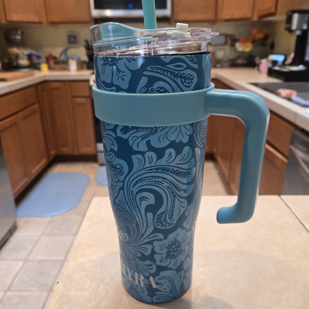 Maya Blue Water Bottle with Ornate Design. Brand New